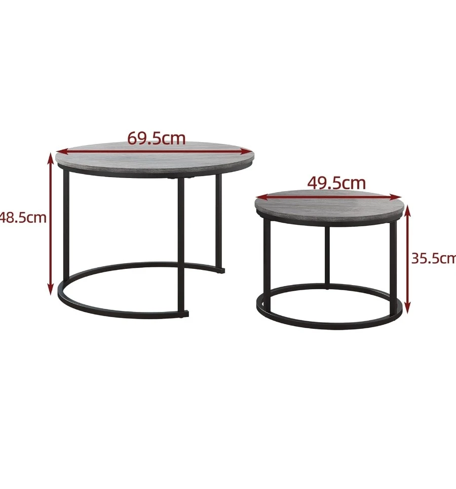 Set of 2 Round Nesting Coffee Tables - Grey Wood Look - photo 3