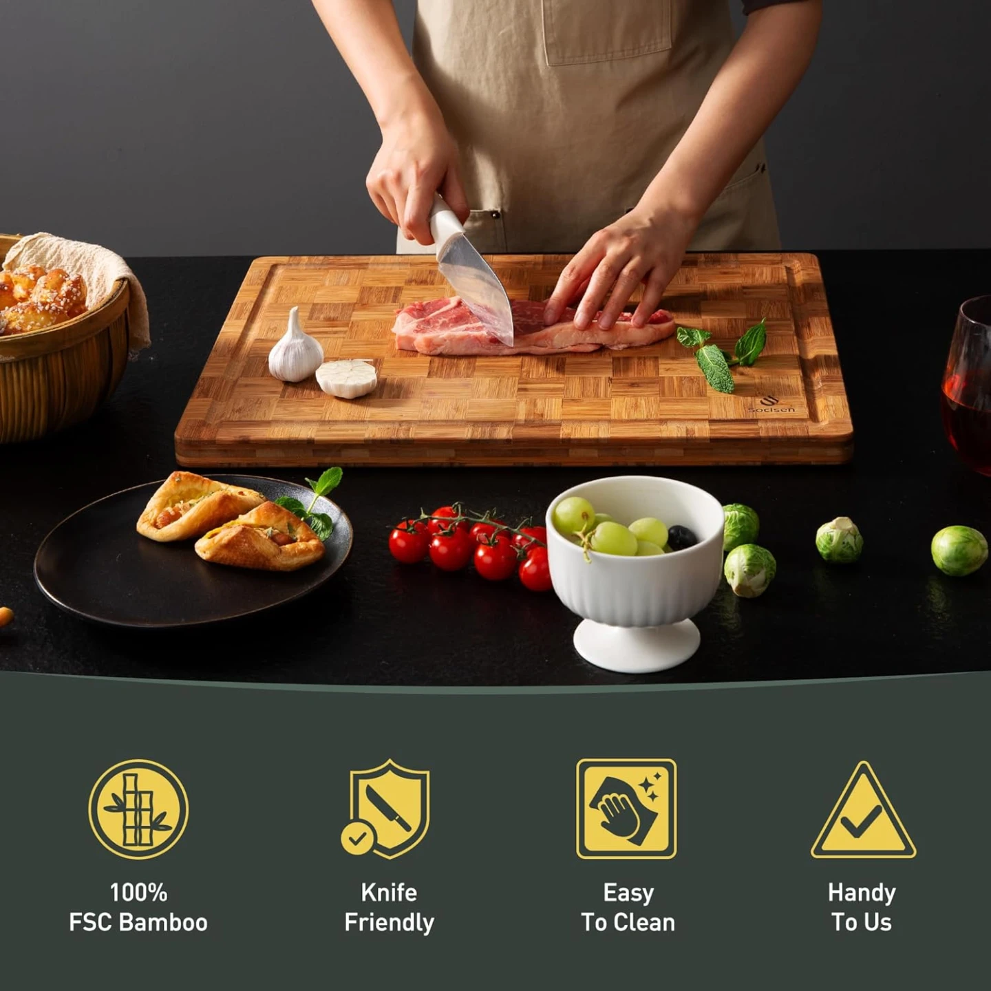 Heavy-Duty Bamboo Cutting Board with non slip and juice grooves - photo 5