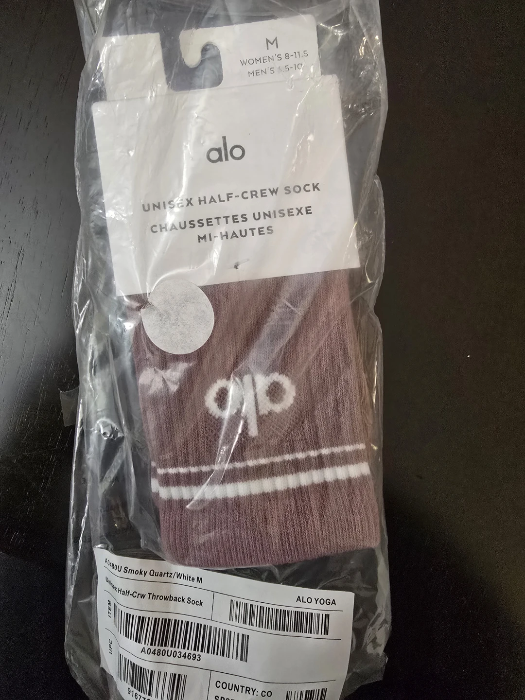 Alo Yoga Unisex Half-Crew Socks - Smoky Quartz/White, Size M - photo 3