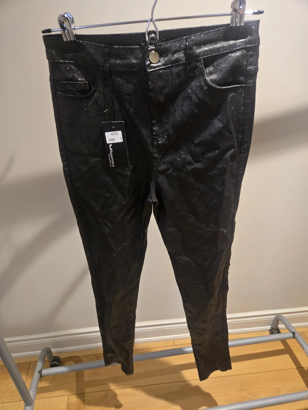 Black Sparkle Jeans PU leather size small - photo 2