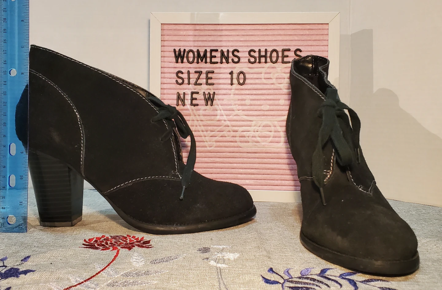 Naturalizer Womens Black Suede Lace-up Ankle Boots Size 10