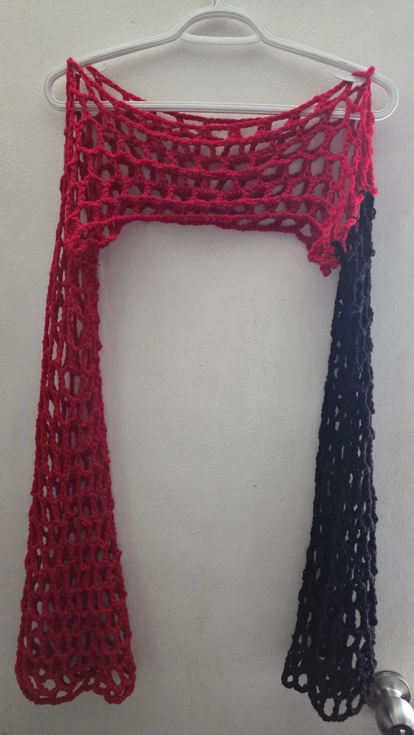 Crochet mesh split colour shrug