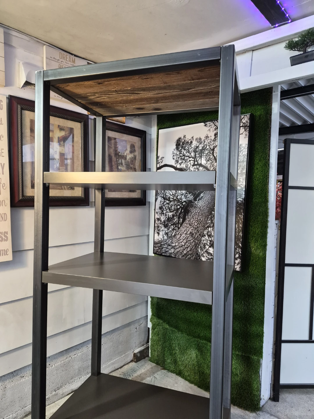 Industrial Style 4-Tier Shelf Unit with Wood Accents - photo 2