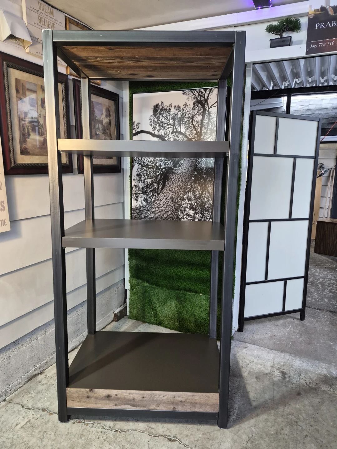 Industrial Style 4-Tier Shelf Unit with Wood Accents - photo 3