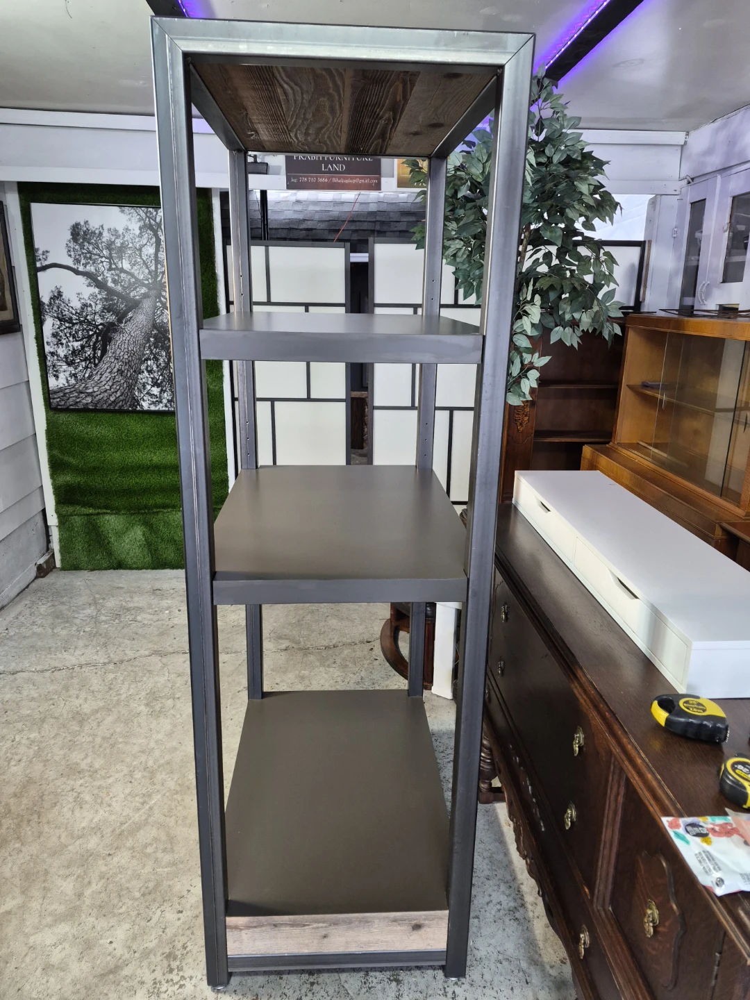 Industrial Style 4-Tier Shelf Unit with Wood Accents - photo 4