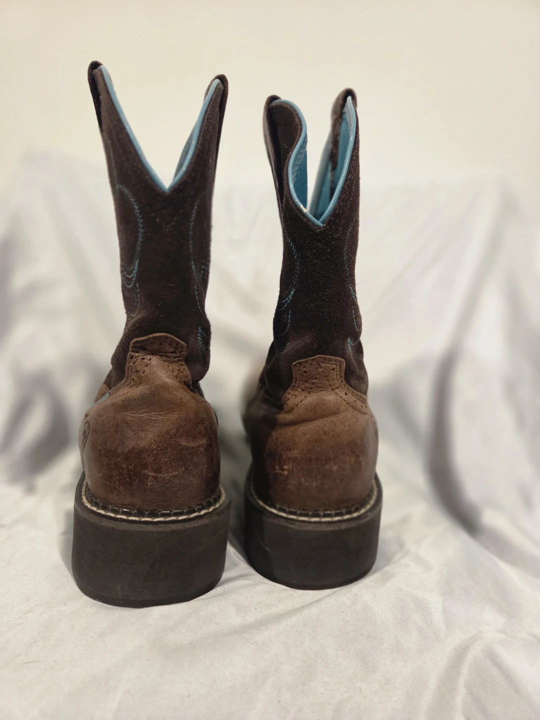 Ariat Cowboy Boots Brown Suede Turquoise Stitching Size 11