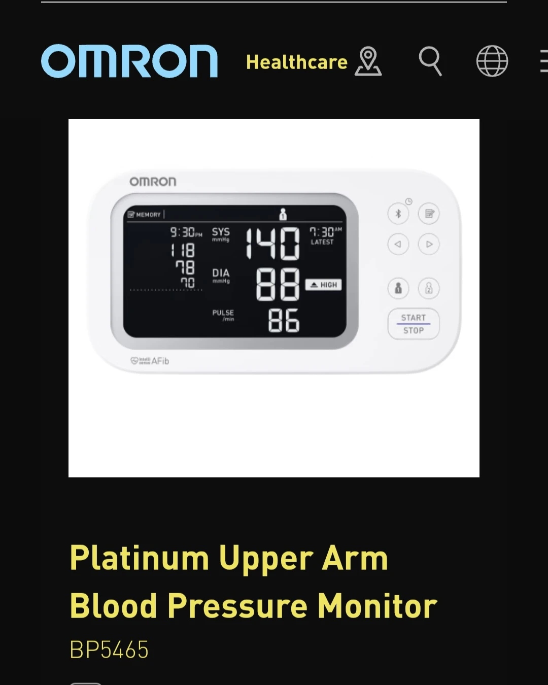 Omron Platinum Upper Arm Blood Pressure Monitor BP5465 - photo 3