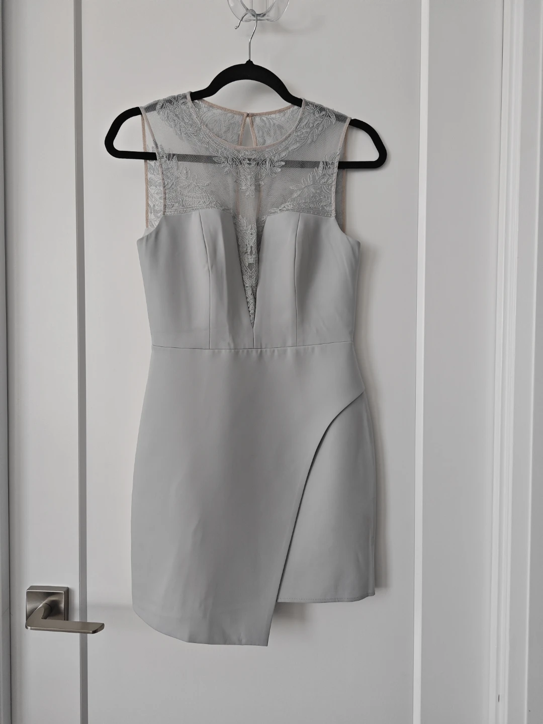 BCBG MAXAZRIA Grey Lace Detail Mini Dress