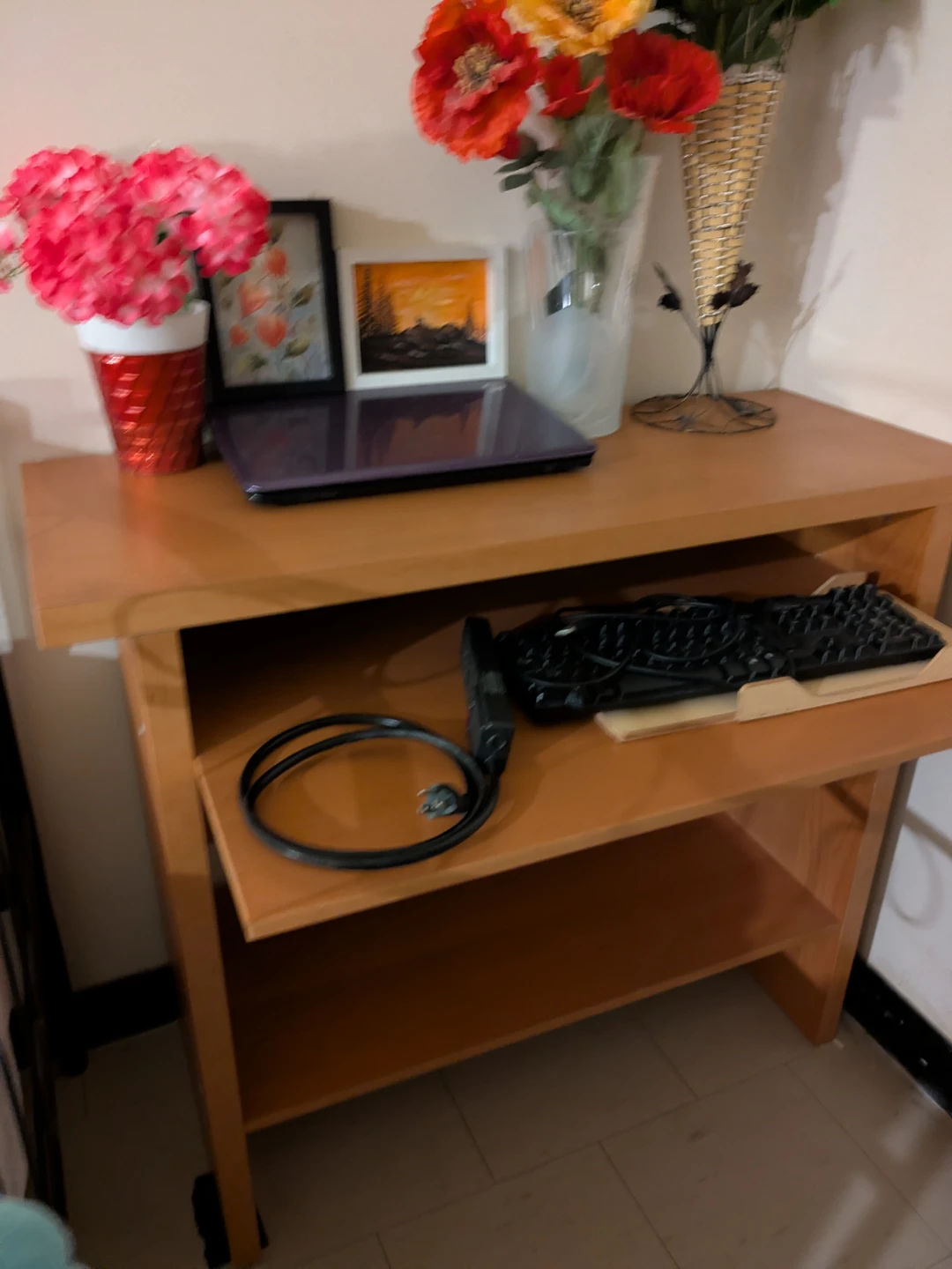 Wooden Desk with Keyboard Tray