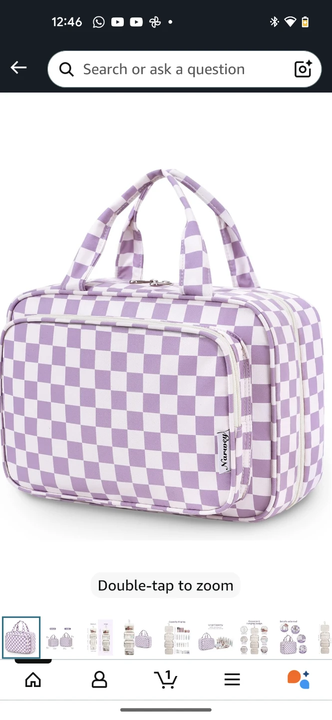 Narwey Travel Toiletry Bag - Large Purple Checkerboard