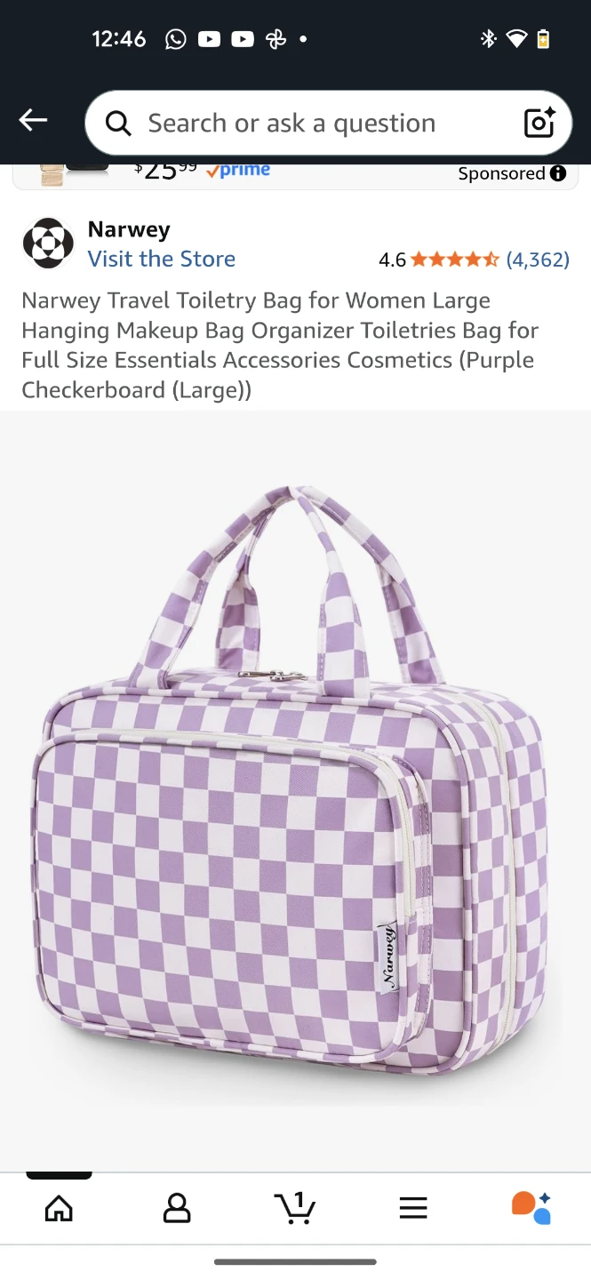 Narwey Travel Toiletry Bag - Large Purple Checkerboard - photo 2
