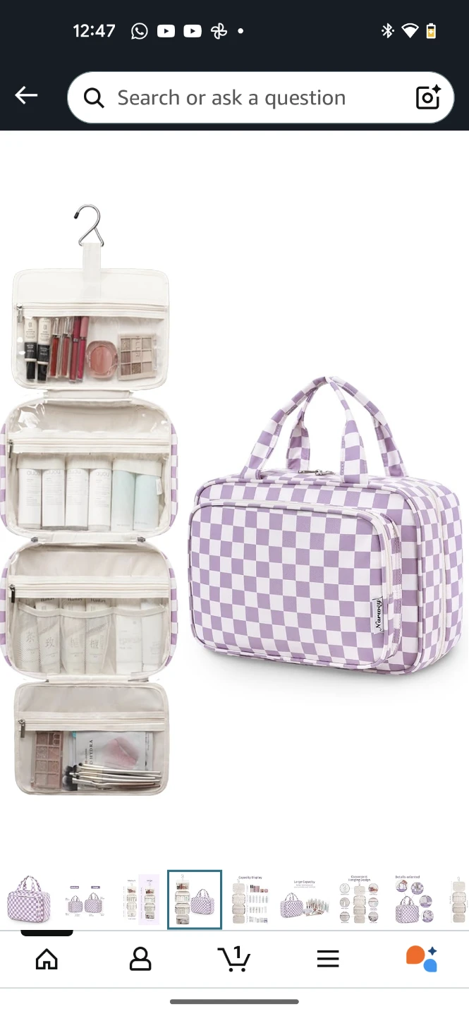 Narwey Travel Toiletry Bag - Large Purple Checkerboard - photo 3