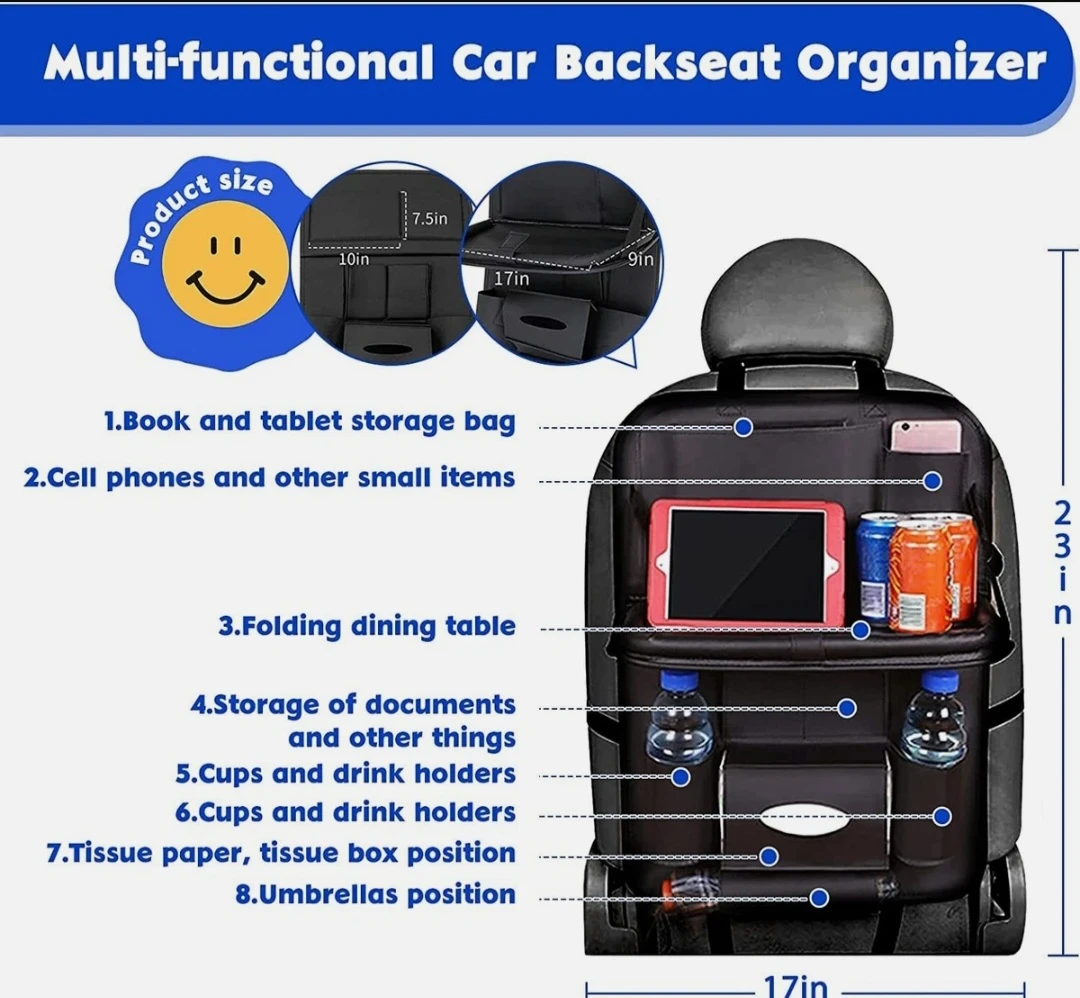 2 pack Car Back Seat Organiser Foldable Tray Multi Pocket ... - photo 3