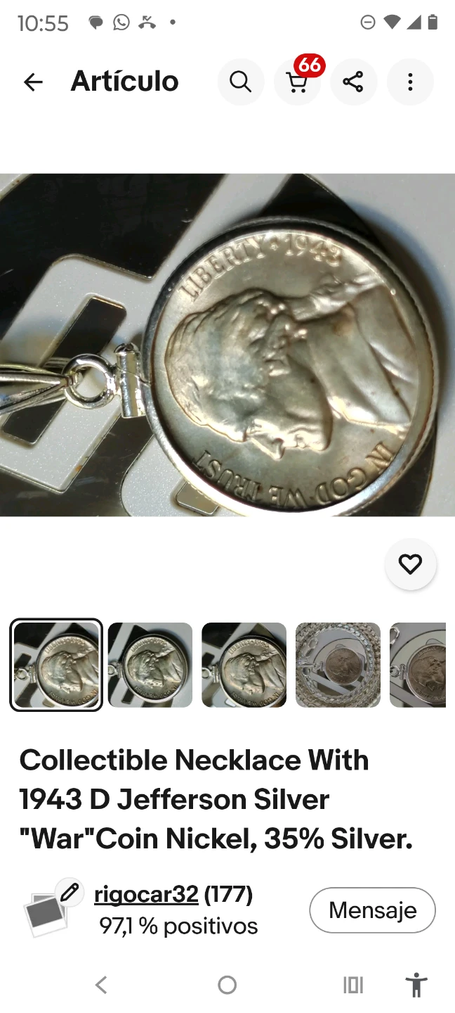 1943 D Jefferson Nickel Pendant Necklace - 35% Silver