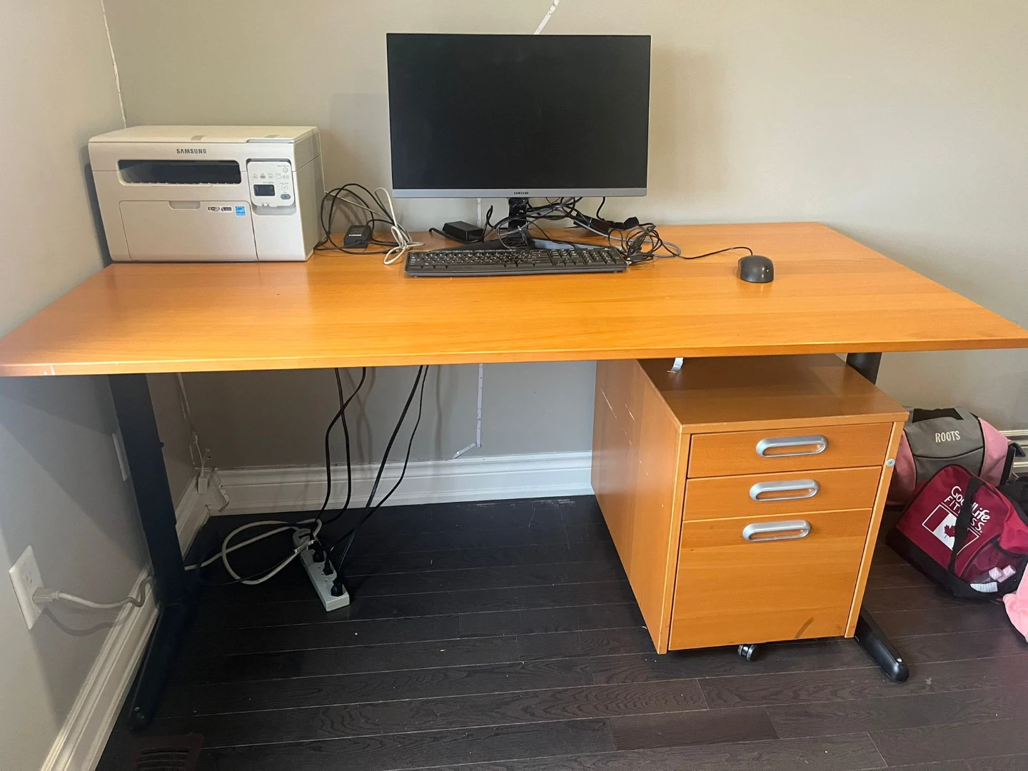 Office Desk with Wood Finish and Mobile Drawer Unit