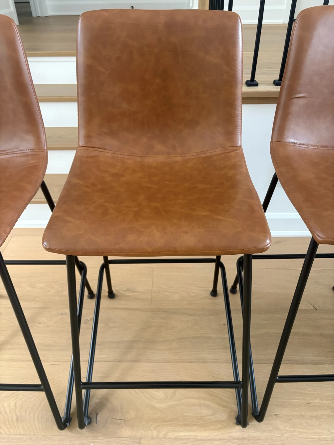 Set of 7 Brown Faux Leather Bar Stools