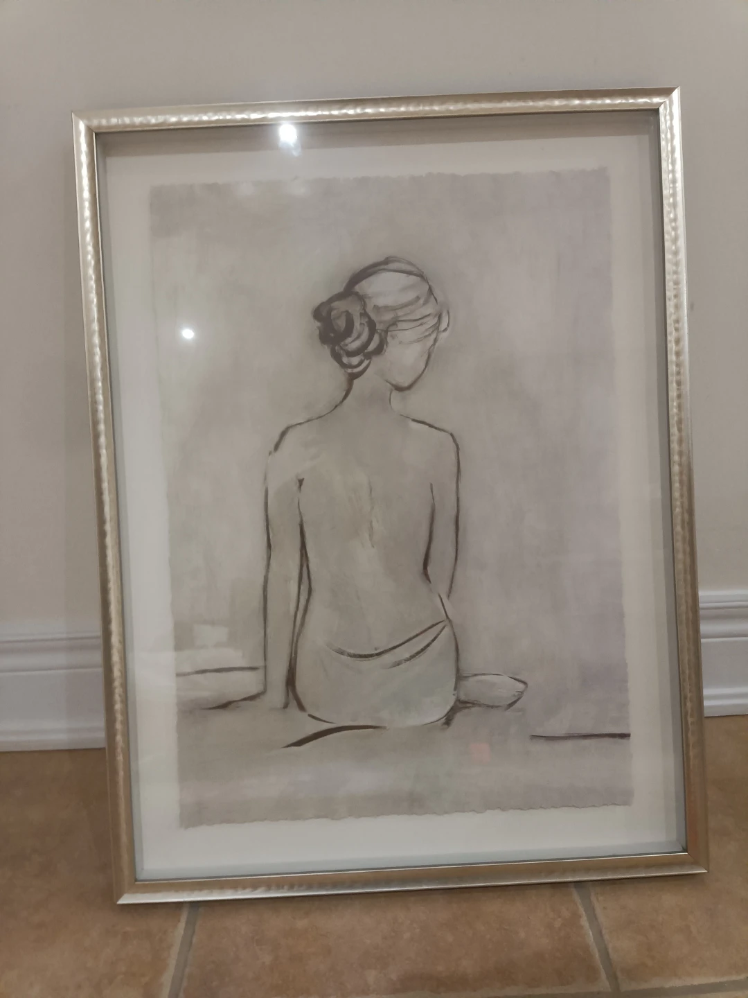 Beautiful Framed Artwork of Woman Sitting - photo 3