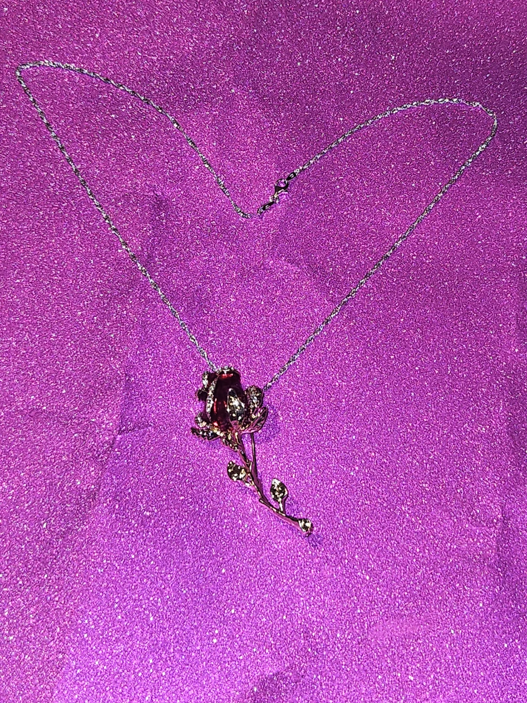Red Rose Pendant 14k plated S925 Italian silver necklace - photo 4