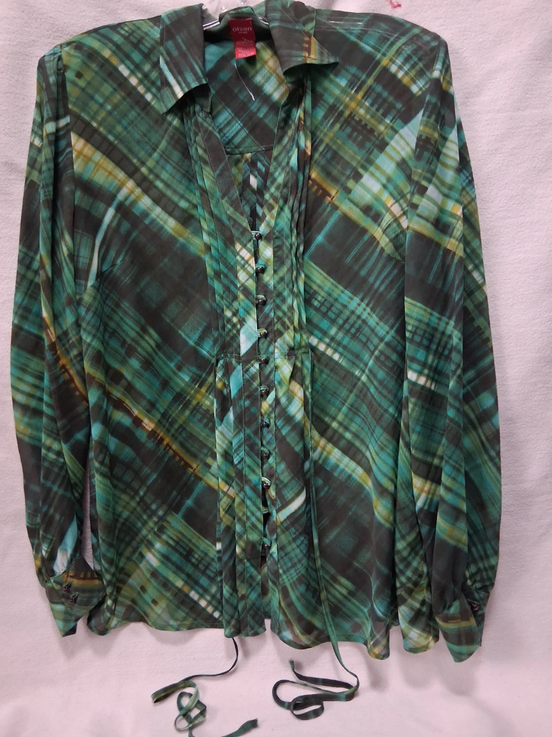 LARGE  Olsen Europe Women's Plaid Button-Up Blouse