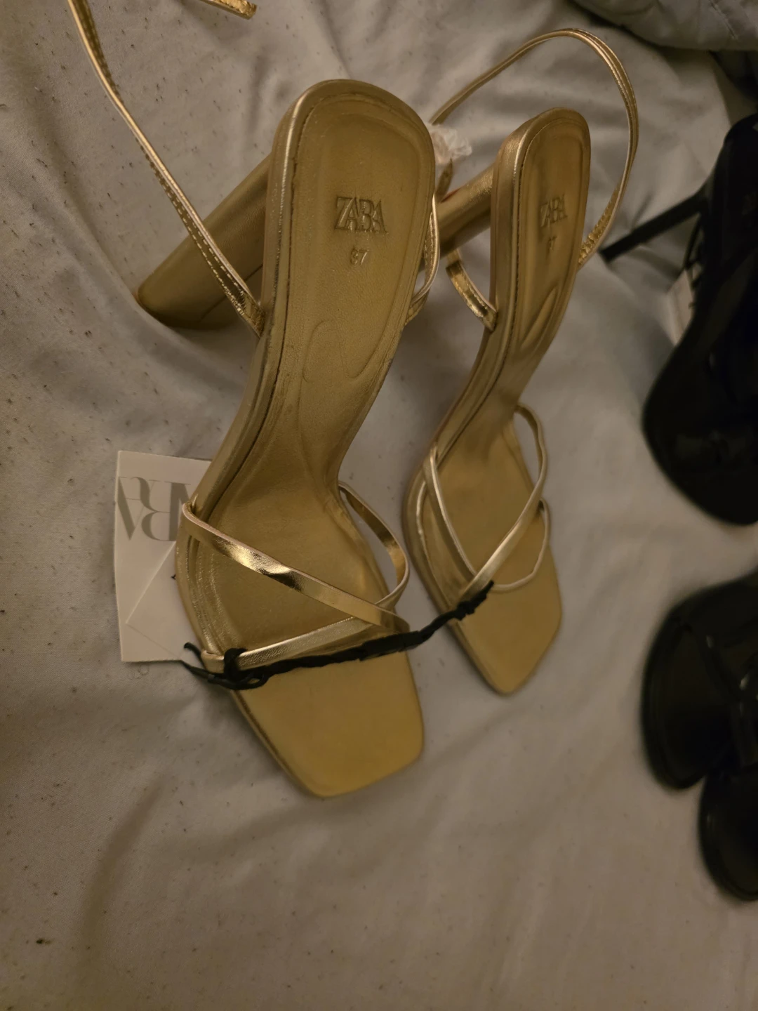 ZARA Gold Strappy Block Heel Sandals Size 37 - photo 2