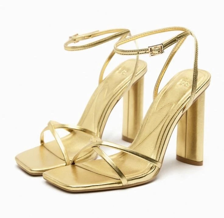 ZARA Gold Strappy Block Heel Sandals Size 37 - photo 4