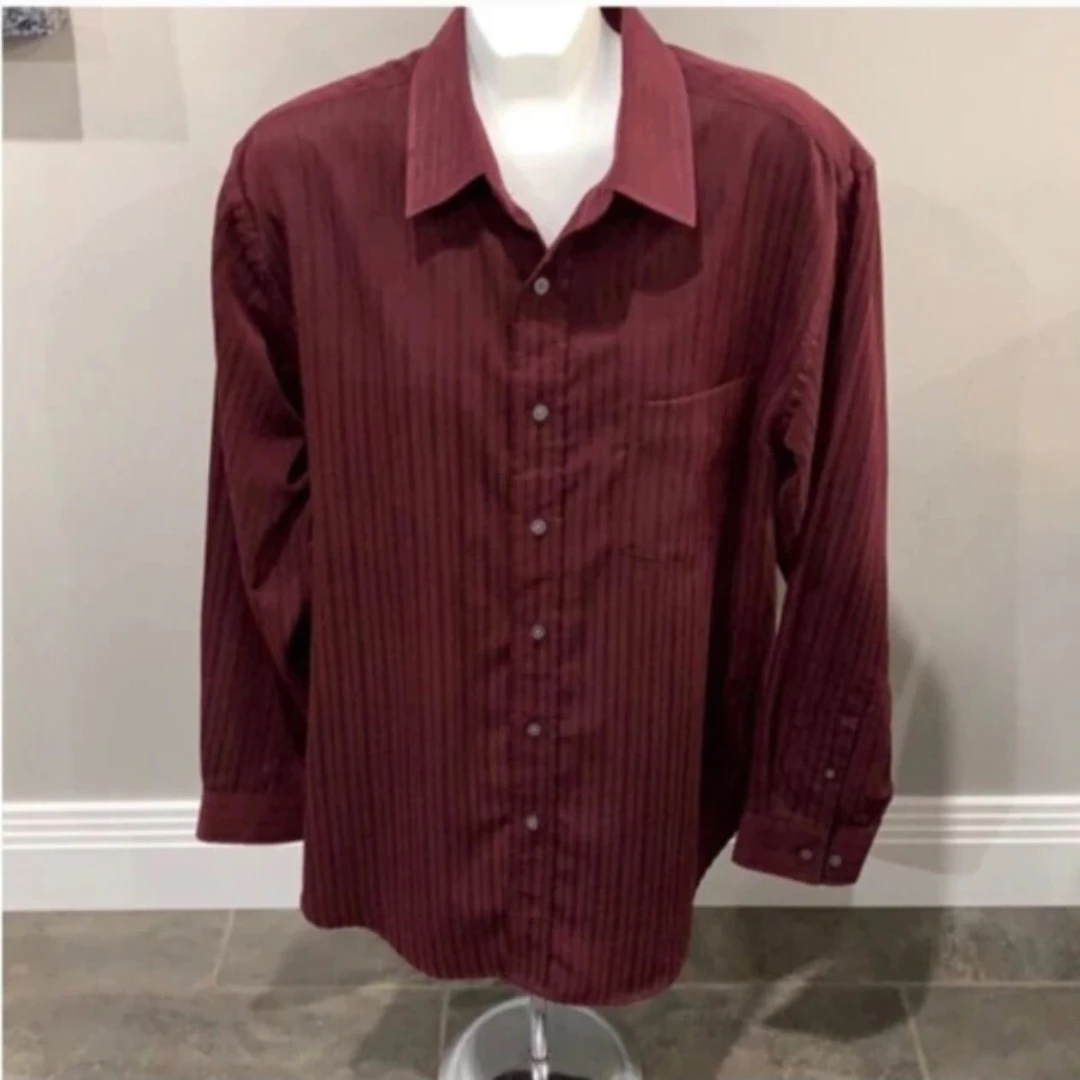 Croft & Barrow Men's Burgundy Striped Dress Shirt - photo 2