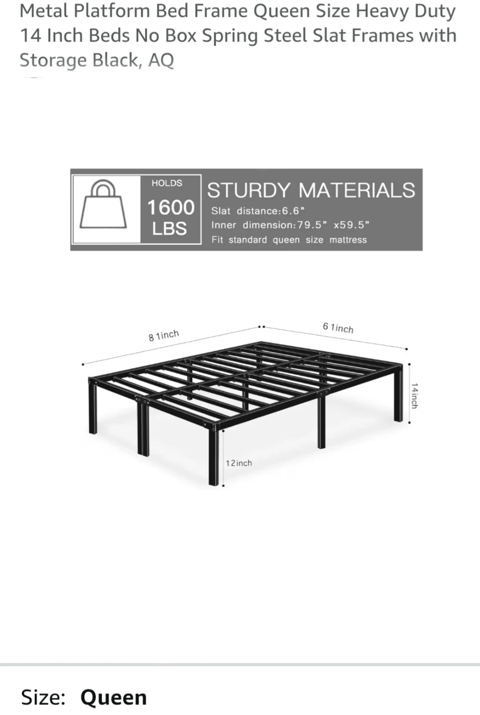 Queen Size Metal Platform Bed Frame ( non negotiable) - photo 2
