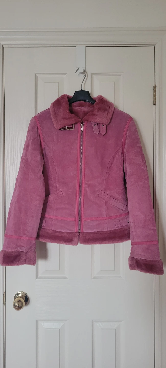 Danier Pink Faux Fur Lined Suede Jacket XS/TP