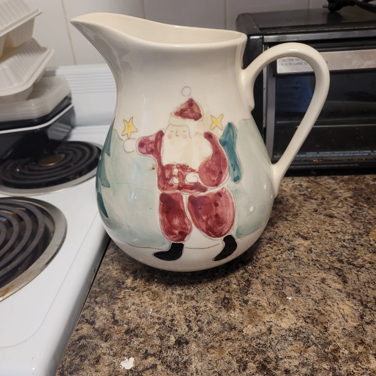 Vintage Ceramic Pitcher with Santa Design