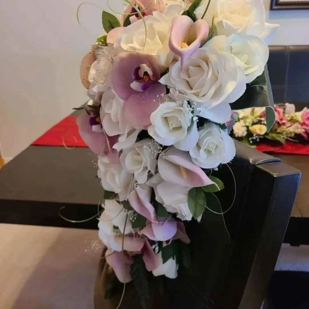 Artificial Wedding Bouquet - White Roses & Pink Orchids - photo 2