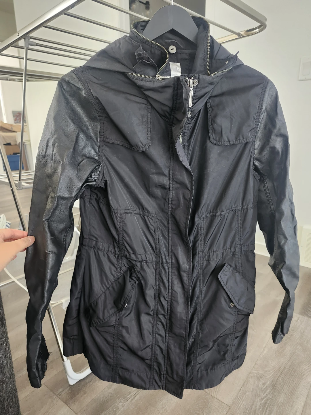 Twik Black Jacket with Faux Leather Sleeves - M/M