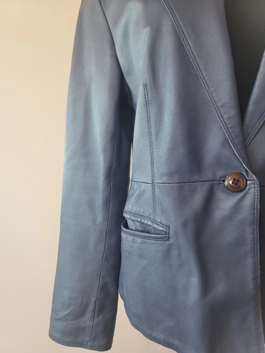Jones New York Vintage 100%  Leather Blue Blazer Jacket Spring - photo 4