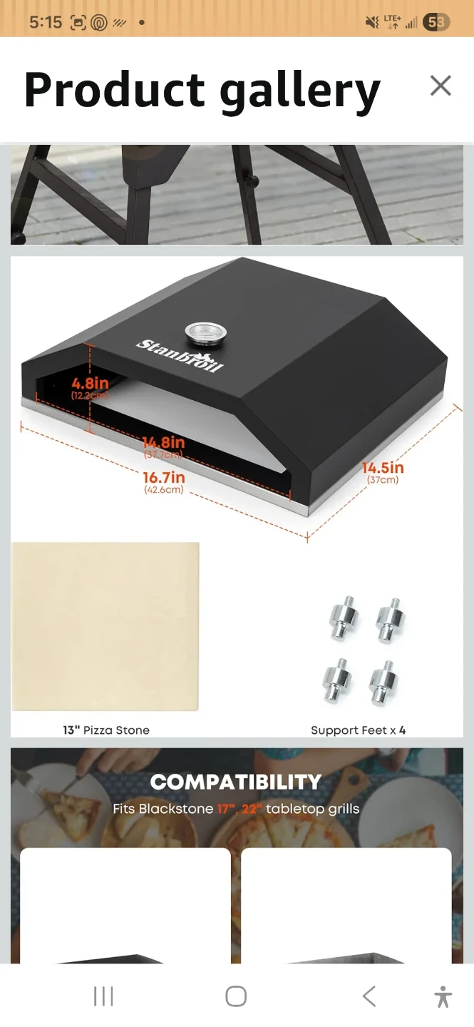 Stanbroil Pizza Oven with 13" Pizza Stone and Support Feet