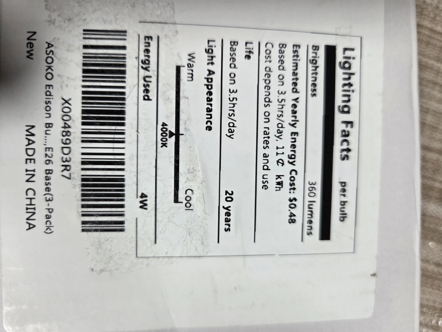 ASOKO Edison Bulb - 4W, 4000K, E26 Base (3-Pack) - photo 4