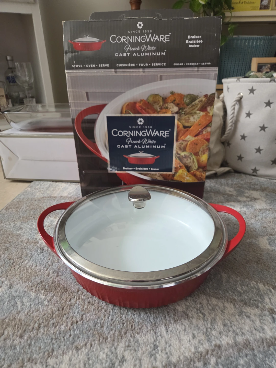CorningWare French White Cast Aluminum Braiser Red