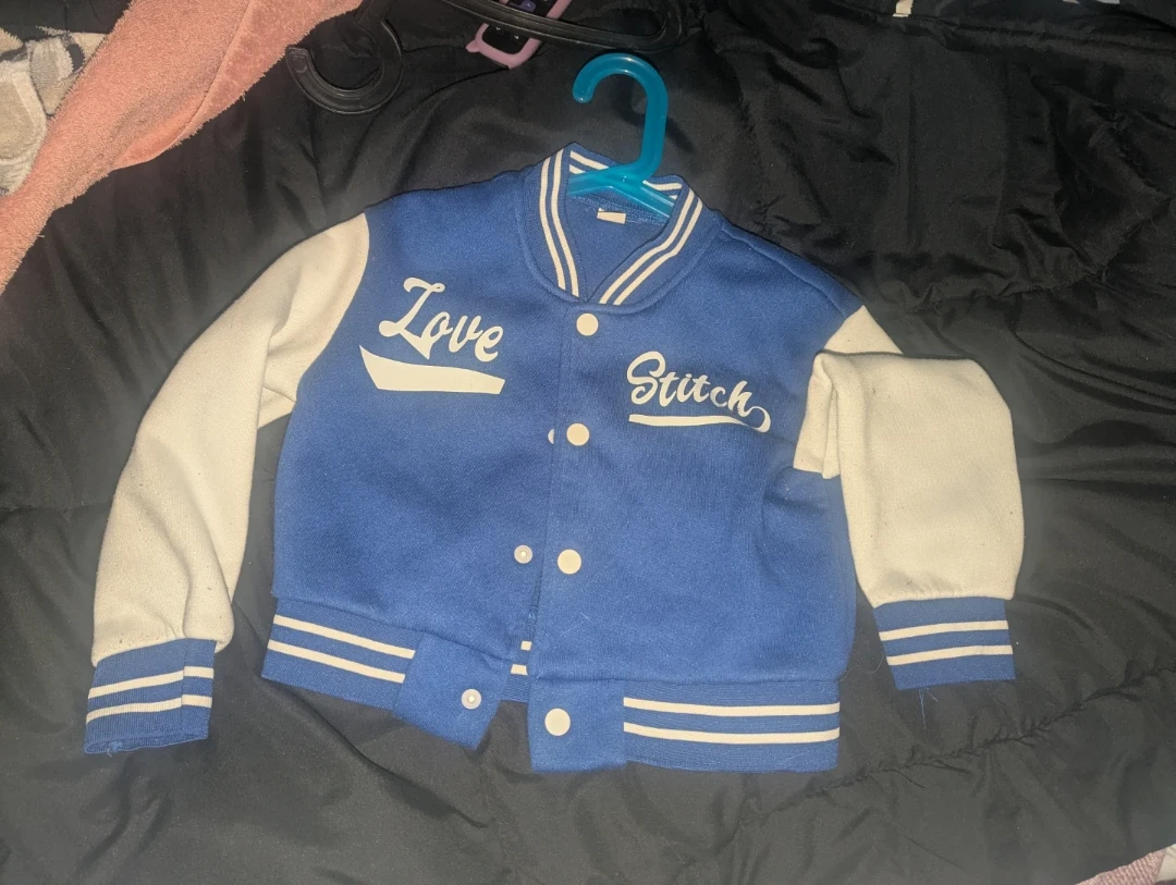 Kids Blue Stitch Letterman Jacket