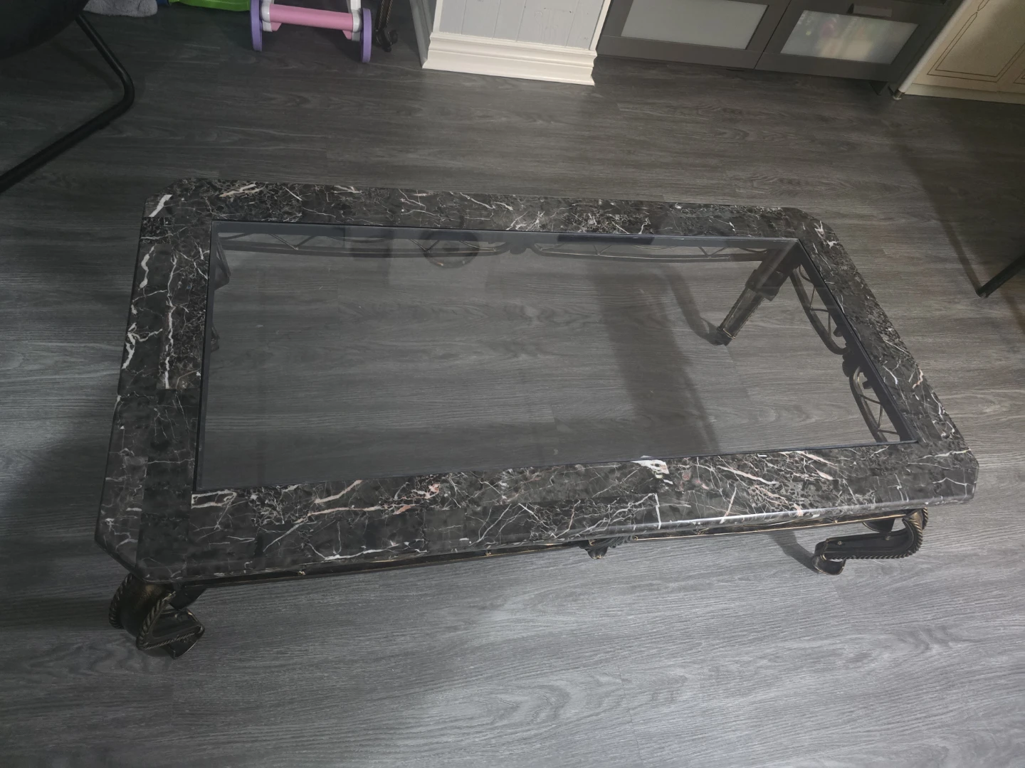 Marble Top Coffee Table with Glass Insert