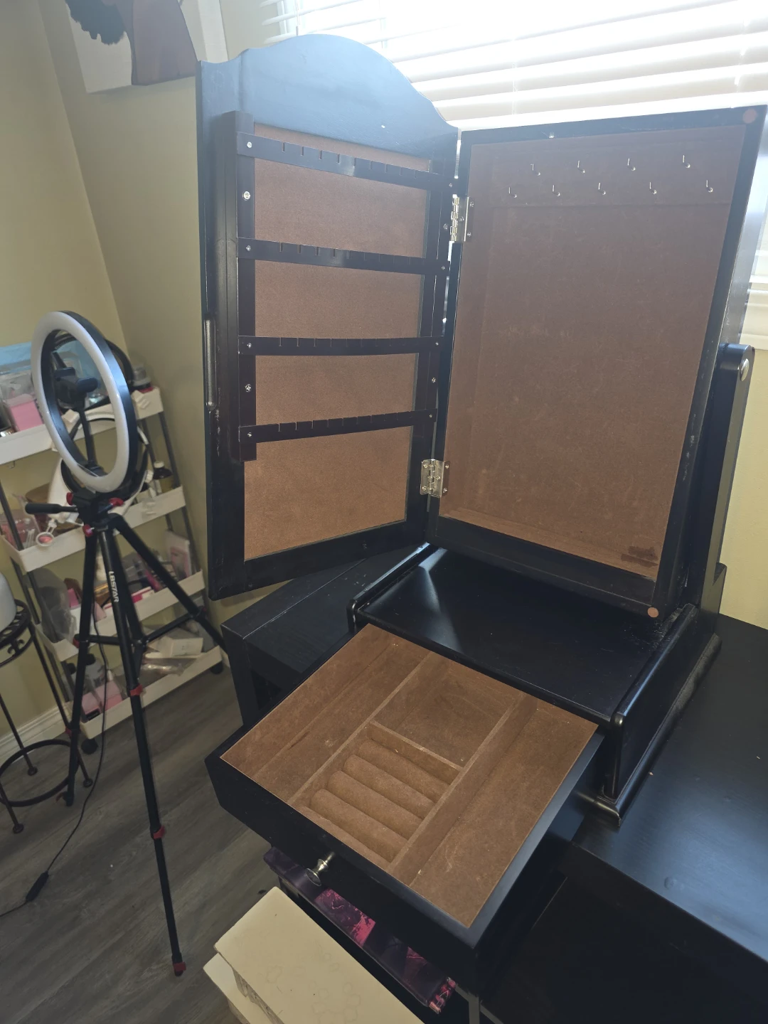 Black Swivel Vanity Mirror with Jewlery Box - photo 2