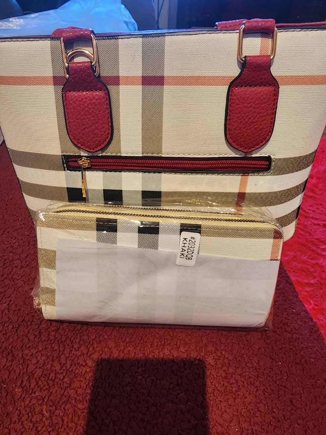Women's Plaid Tote Bag and Wallet Set