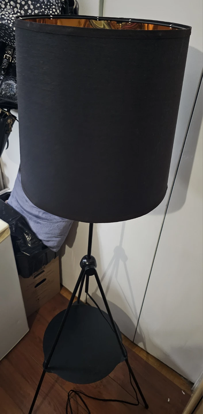 Black Tripod Floor Lamp with Gold Interior Shade - photo 2