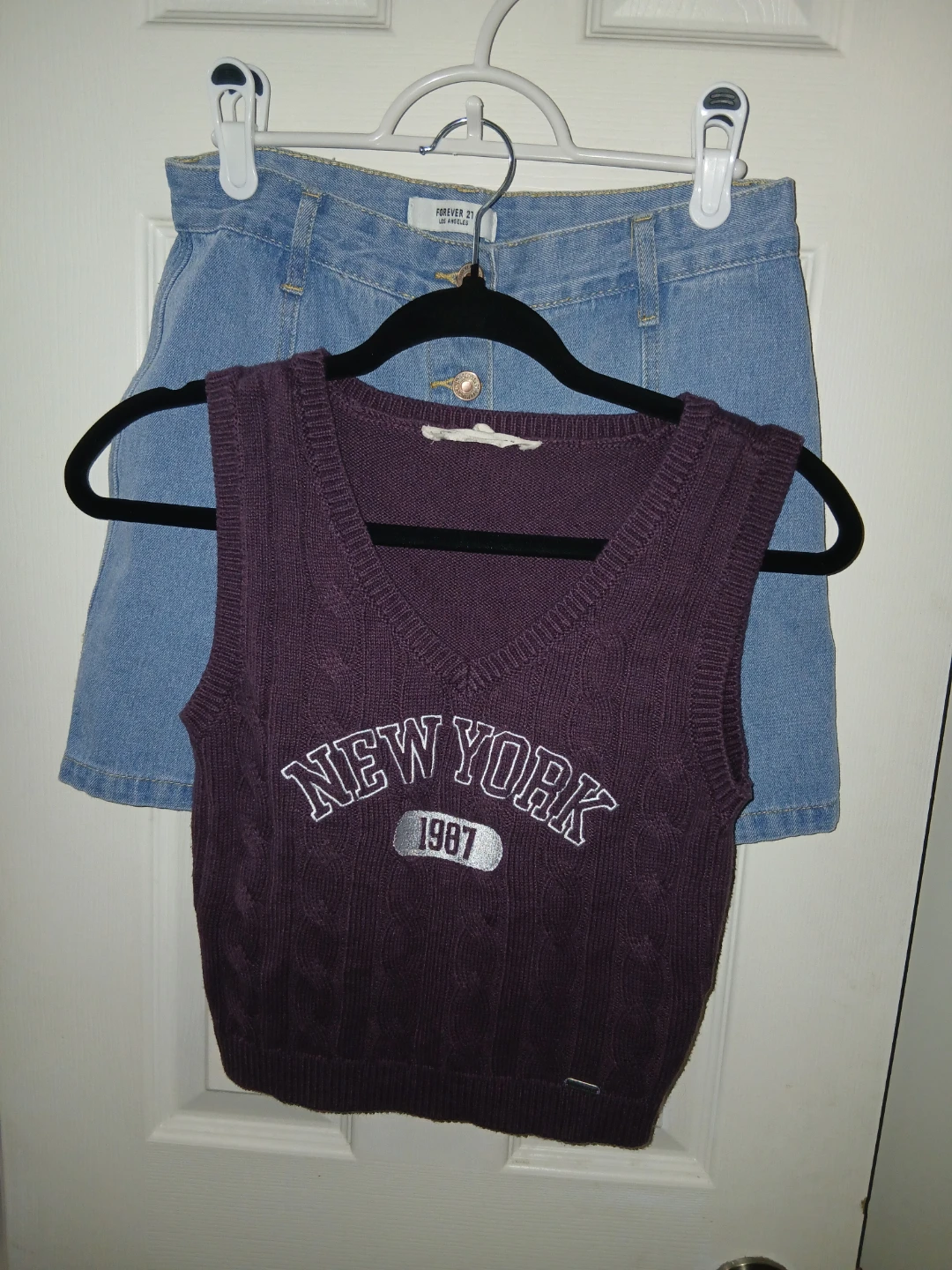 Forever21 Jean Skirt + Aeropostale Cable Knit Sweater Vest