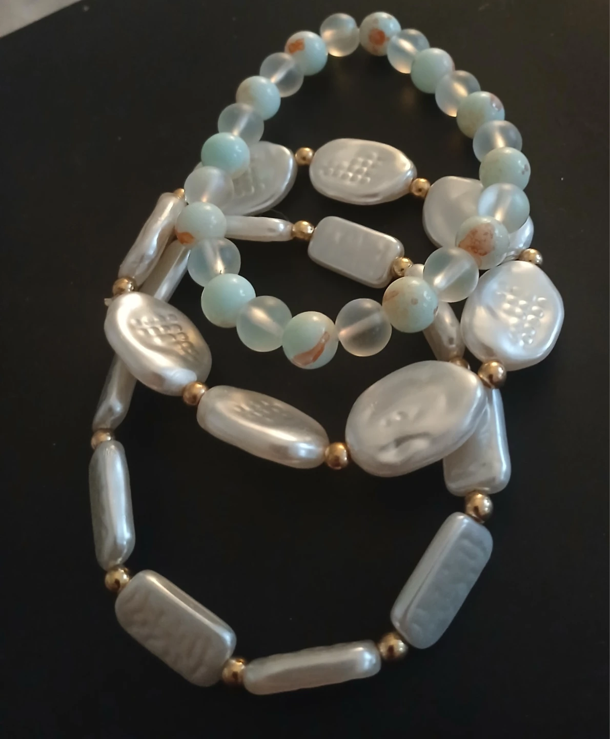 Set of 3 Beaded Bracelets - Pearl and Stone Mix