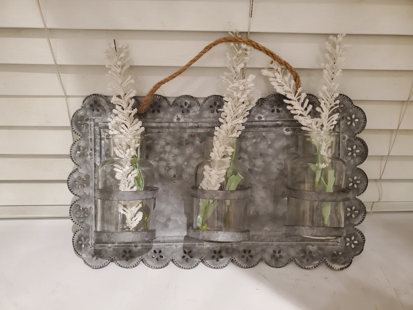 Galvanized Metal Wall Decor with 3 Glass Vases - photo 2