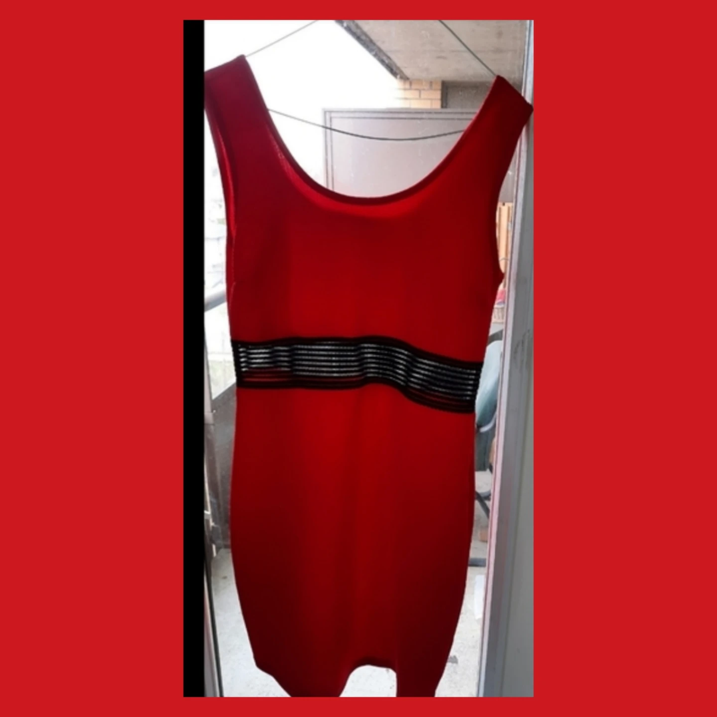 Red Sleeveless Dress with Black Band