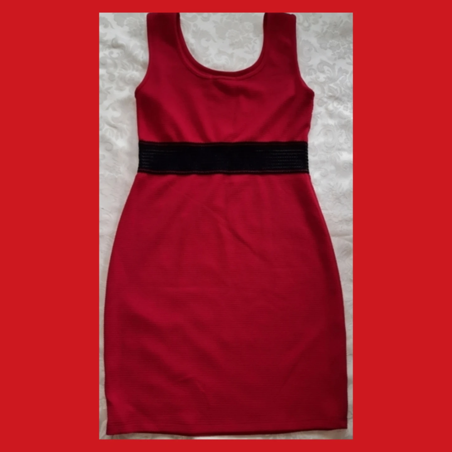 Red Sleeveless Dress with Black Band - photo 2