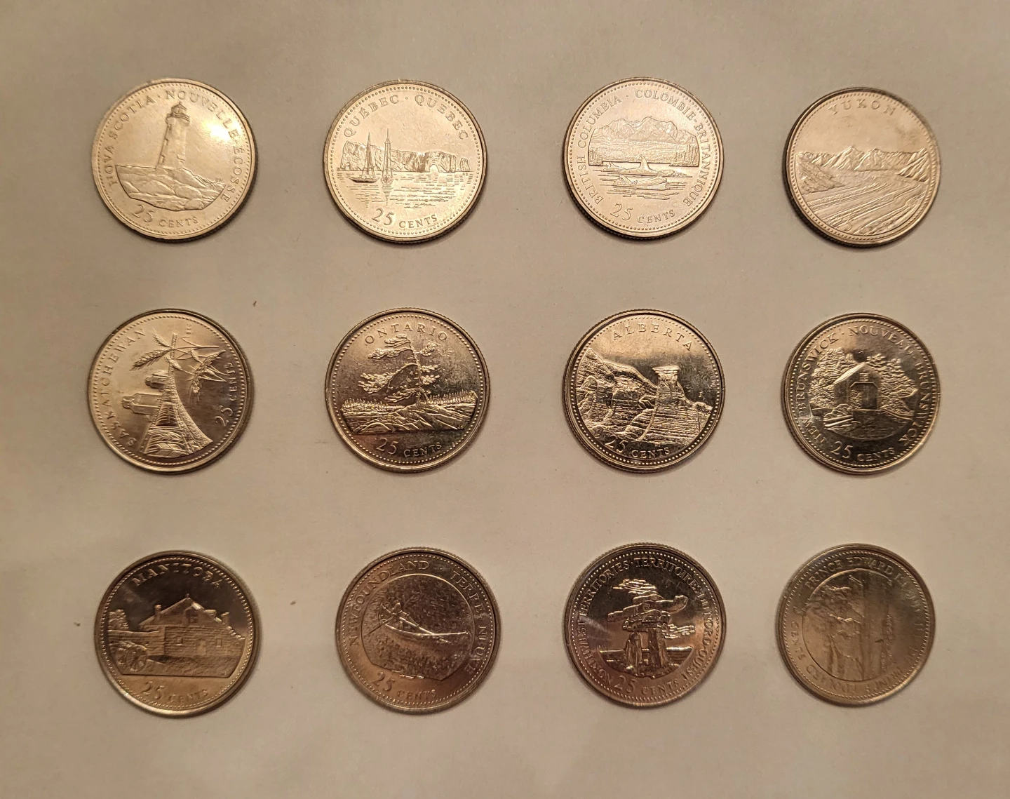 1992 Canadian 12 Province/Territory 25 Cent Coin Collection