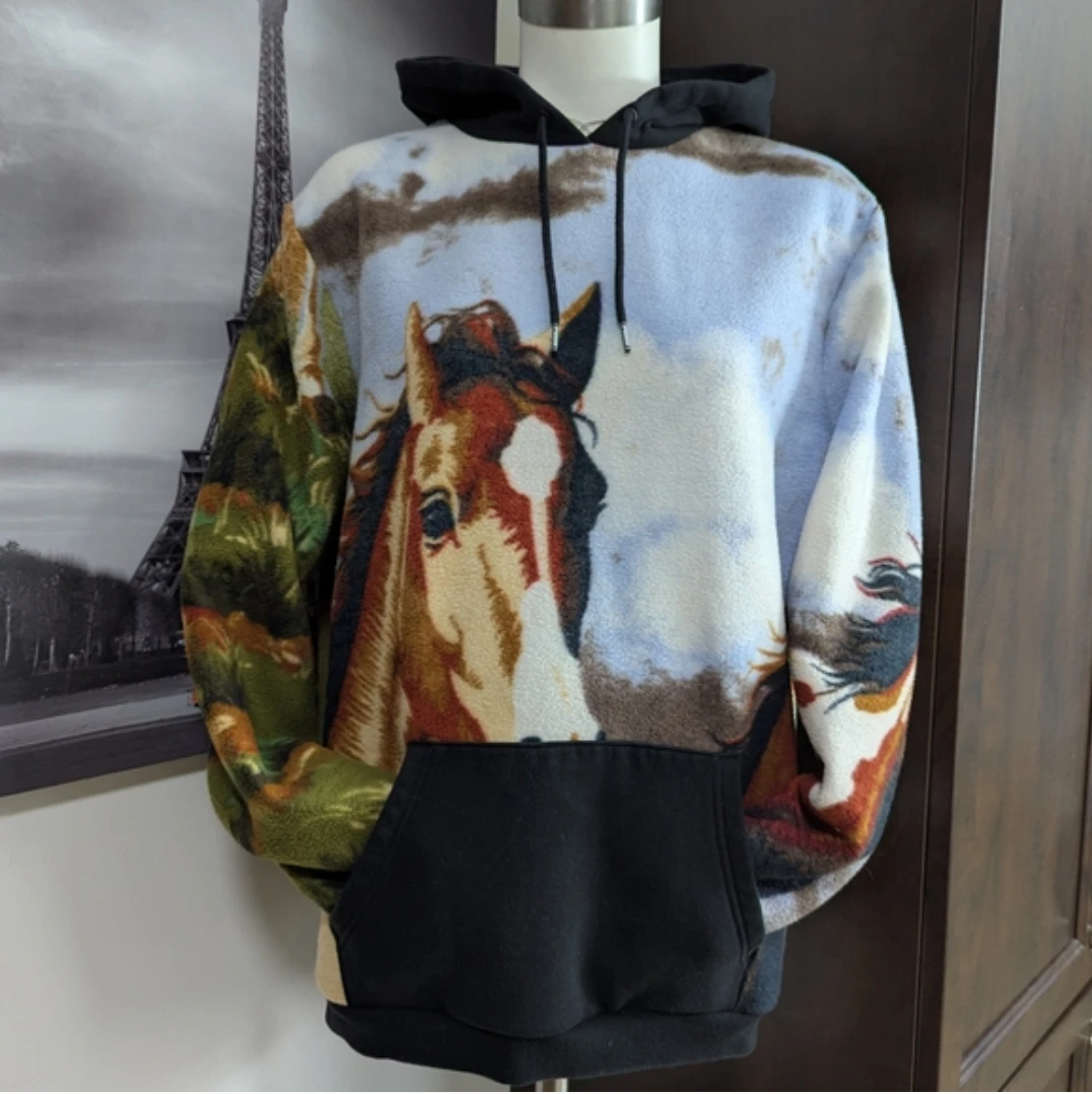 Fleece Hoodie with Horse Print