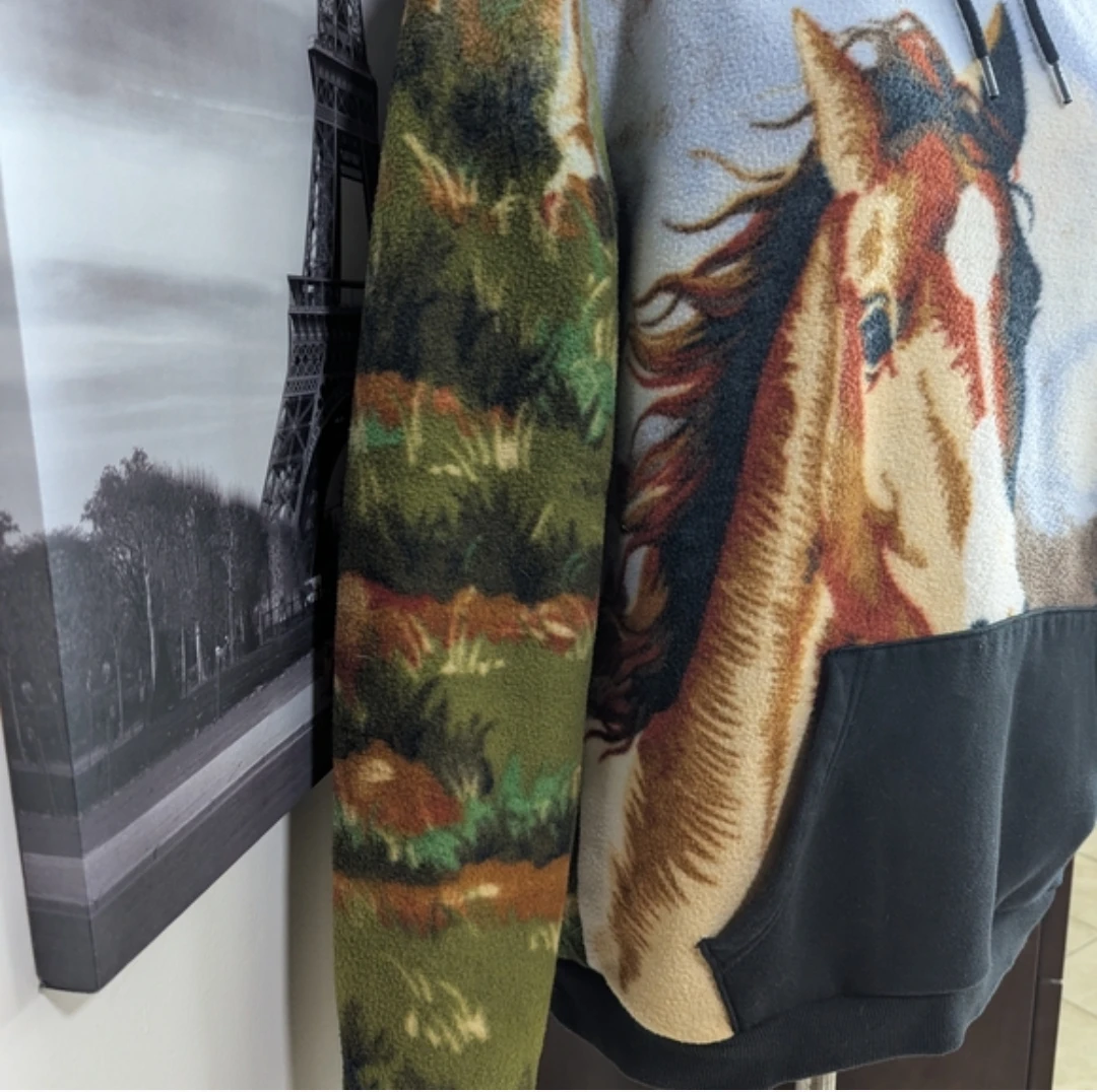 Fleece Hoodie with Horse Print - photo 2