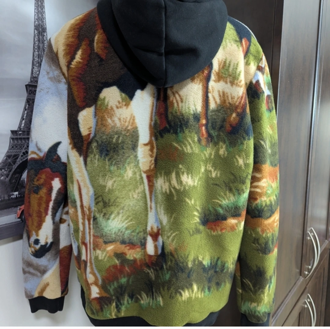 Fleece Hoodie with Horse Print - photo 3