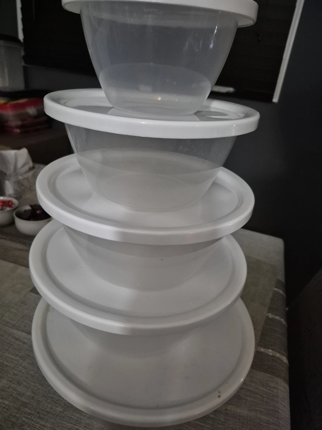 Set of 5 White Plastic Food Storage Containers with Lids